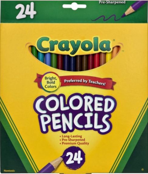 CRAYOLA 24 CT FULL SIZE COLORED PENCILS