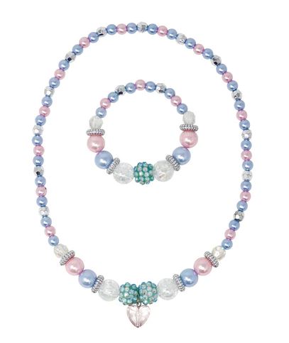 BLUE ICE PRINCESS STRETCH PEARL BEADED NECKLACE AND BRACELET SET