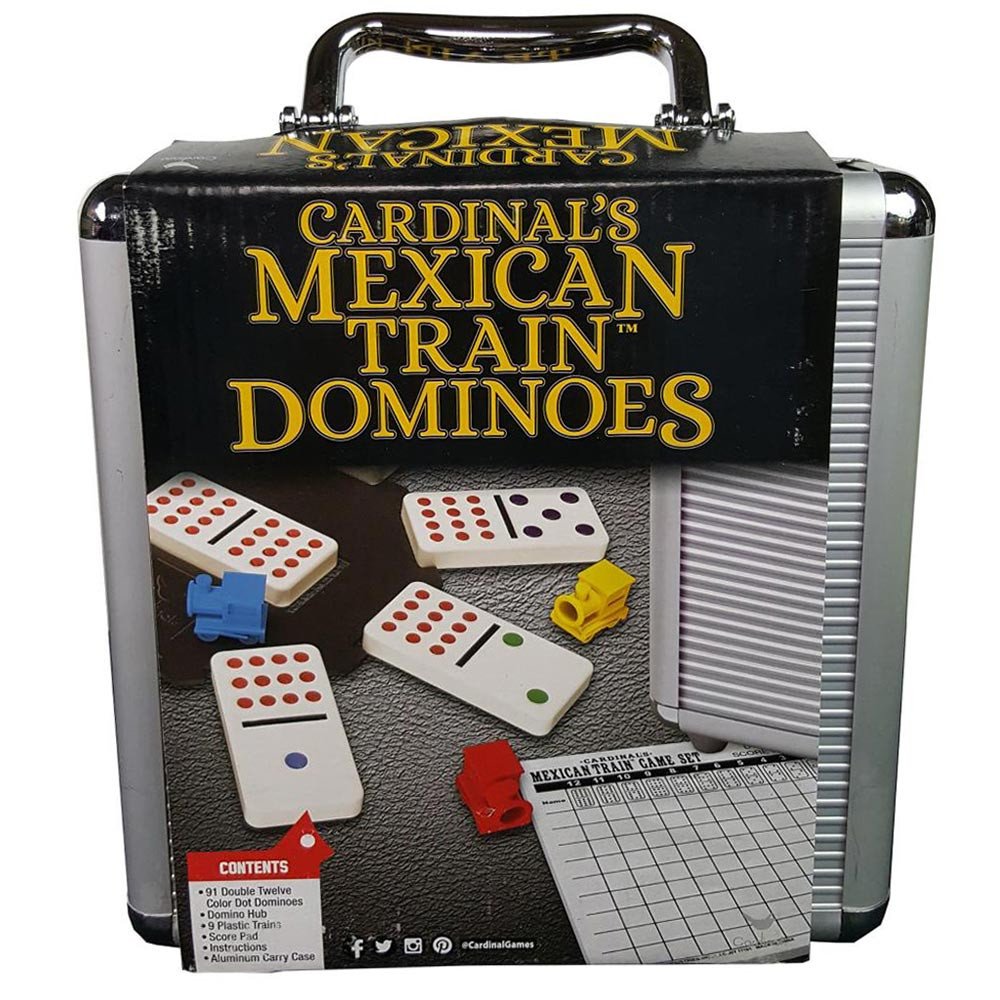 CLASSIC GAMES MEXICAN TRAIN DOMINOES IN ALUMINIUM CARRY CASE
