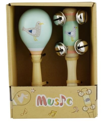 CALM AND BREEZY SEAGULL WOODEN MARACA AND BELL SET-SEAGULL