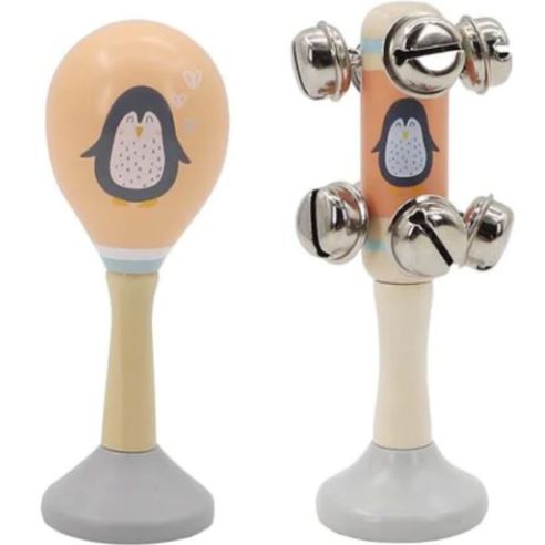 CALM AND BREEZY SEAGULL WOODEN MARACA AND BELL SET-PENGUIN