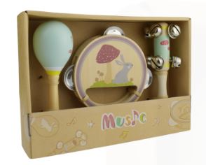 CALM AND BREEZY RABBIT WOODEN 3 PC MUSICAL SET