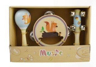 CALM AND BREEZY SQUIRREL WOODEN 3 PC MUSICAL SET
