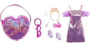 BARBIE FASHION ACCESSORIES - PINK SPARKLE DRESS AND BAG WITH 5 SURPRISES