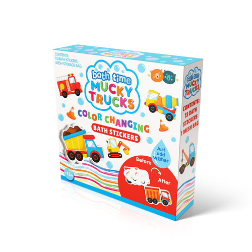 BUDDY & BARNEY BATH TIME COLOUR CHANGING STICKERS - MUCKY TRUCKS