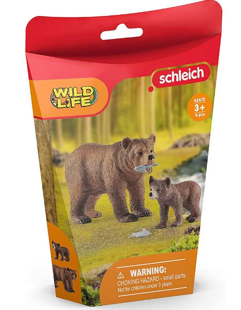 SCHLEICH - WILD LIFE - GRIZZLY BEAR MOTHER AND CUB WITH FISH