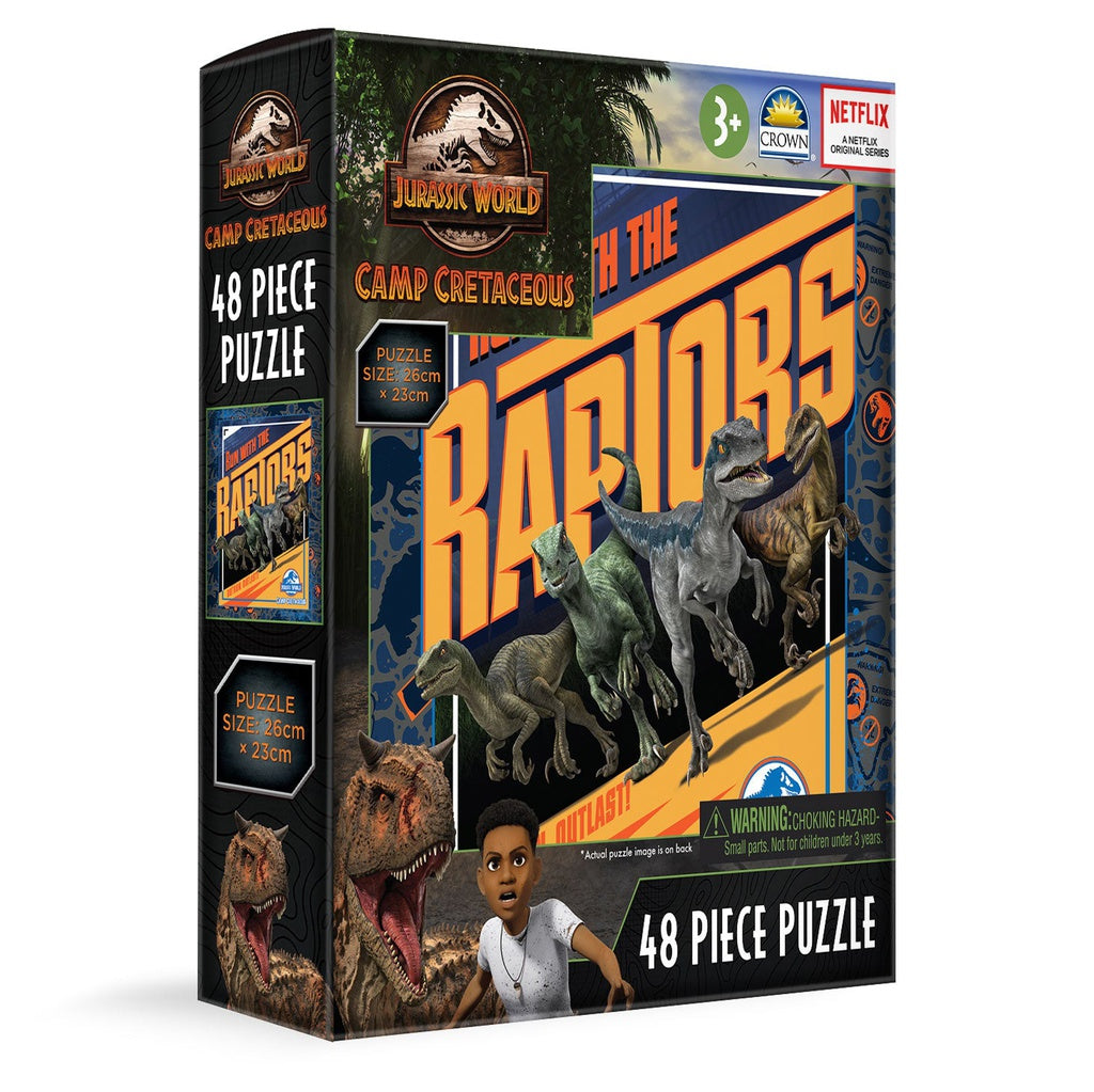 CROWN - JURASSIC WORLD - RUN WITH THE RAPTORS 48 PIECE PUZZLE