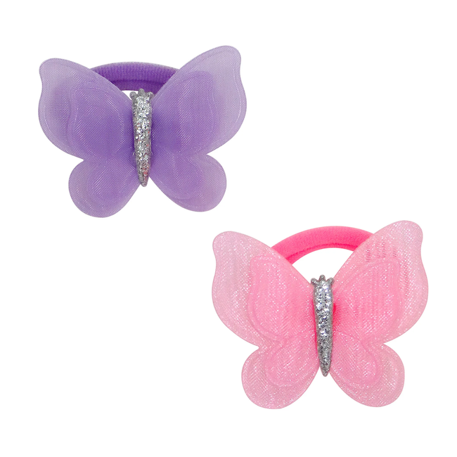 PINK POPPY - PINK AND PURPLE BUTTERFLY HAIR ELASTICS