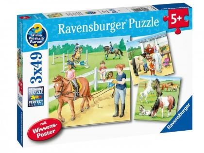 RAVENSBURGER  A DAY AT THE STABLES 3x49PC PUZZLE