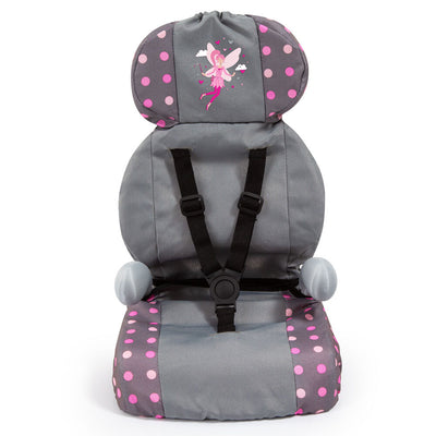 DOLLS CAR BOOSTER SEAT GREY & PINK WITH FAIRY
