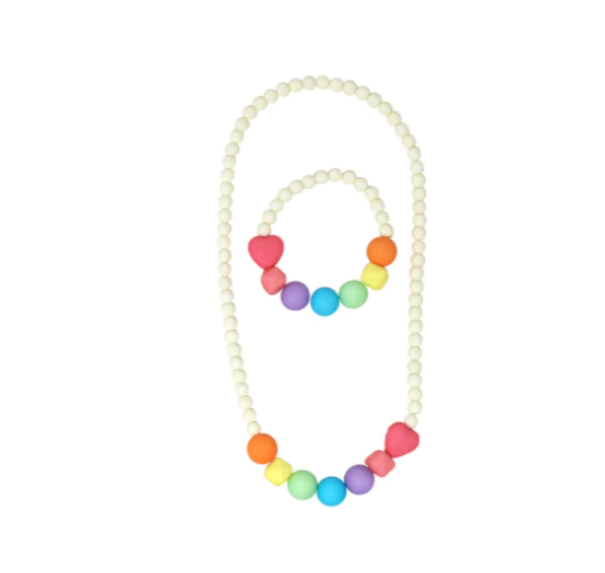 PINK POPPY OVER THE RAINBOW NECKLACE AND BRACELET SET