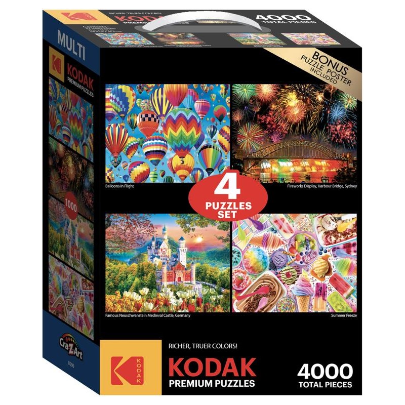KODAK 4 IN 1 PREMIUM JIGSAW 4000 PC PUZZLE FIREWORKS AND HOT AIR BALLOONS